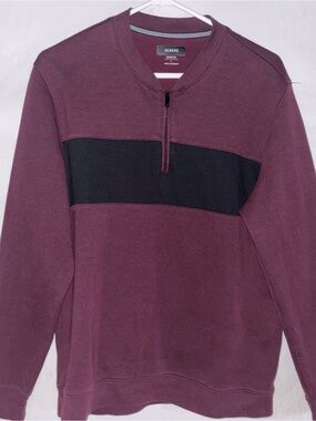 Alfani Men's Burgundy 1/4 zip Sweater with Black Chest Panel